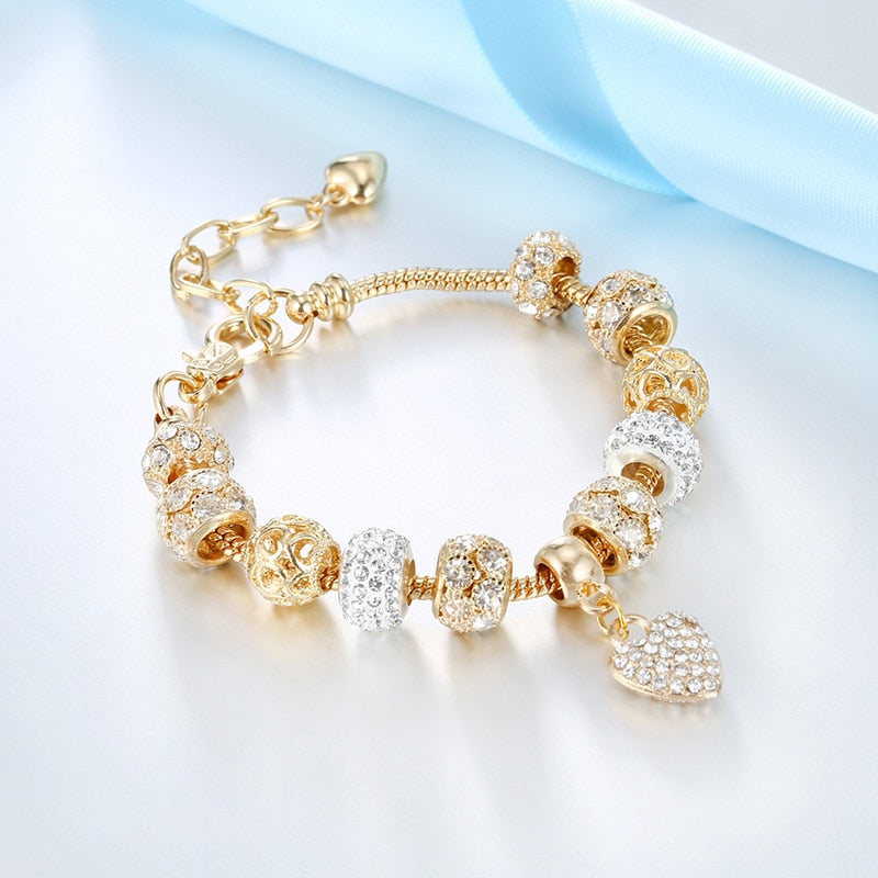 Cubic Charm Gold Heart Bracelets For Women